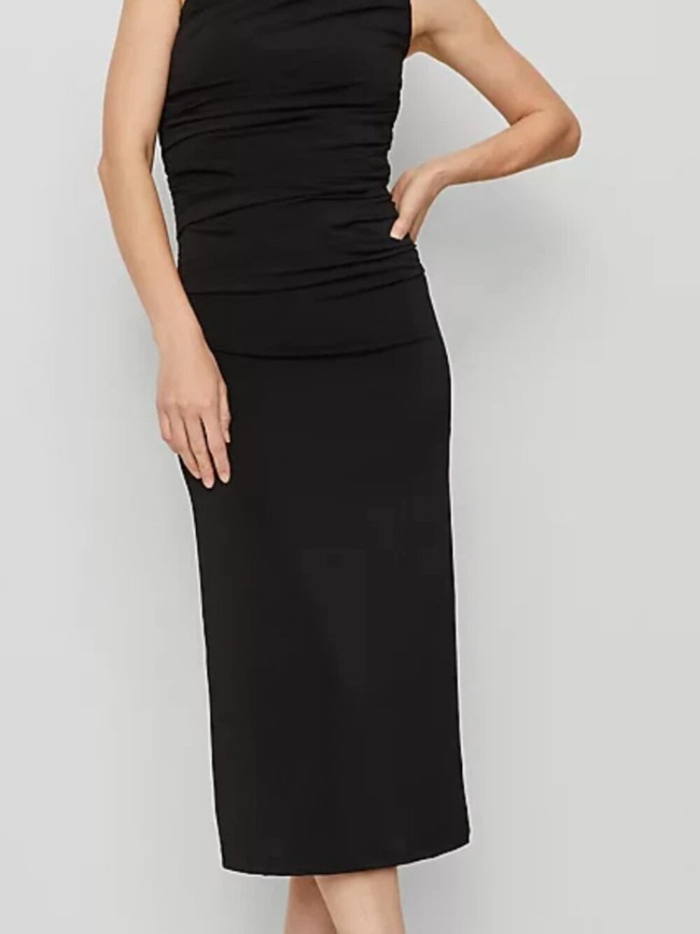 Ann Taylor Black Ruched Sheath Dress Size 8 Cap Sleeve Career Cocktail Stretch